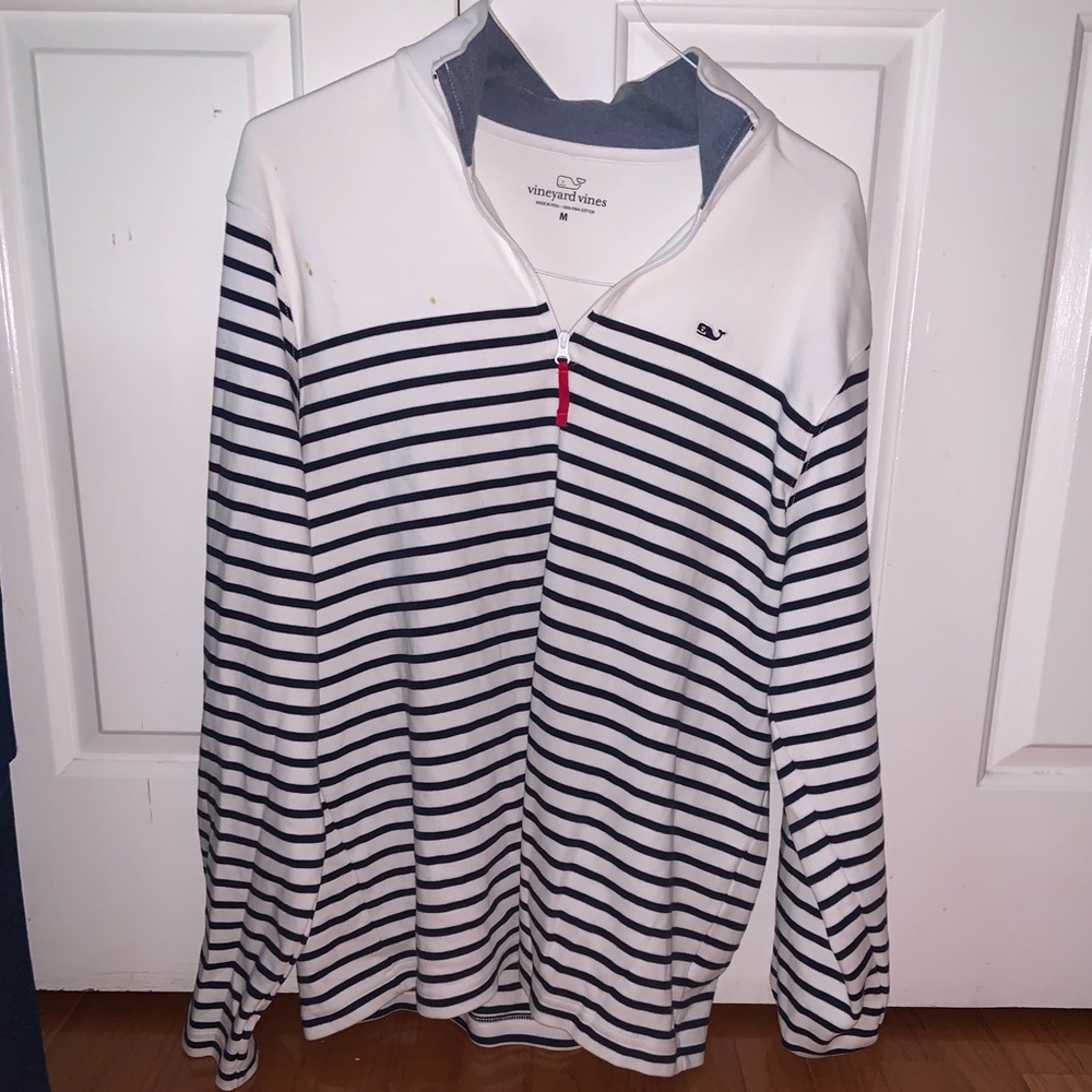 Vineyard Vines White and Navy Striped Quarter Zip